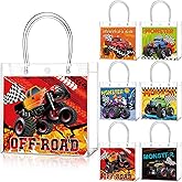 Teenyyou 24 Pcs Truck Party Favor Bags PVC Goodie Treat Tote Clear Gift Bags with Handles Racing Truck Theme Birthday Party Supplies