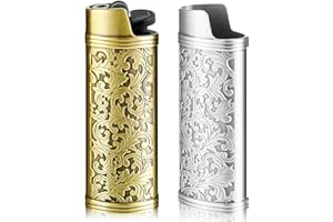 Threlaco 2 Pack Vintage Metal Lighter Case Cover Holder, Vintage Floral Stamped Lighter Sleeve Reusable Protective Cover Christmas Party Gifts for Father Grandfather(Bronze, Silver,Rich Flower)