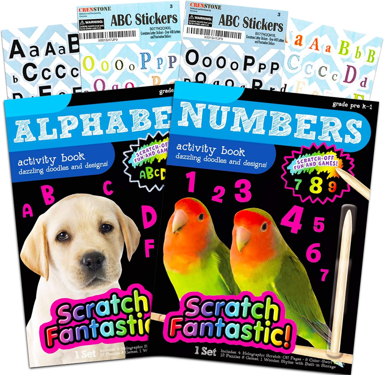 Numbers and Alphabet Scratch Art Book Set for Kids Toddlers