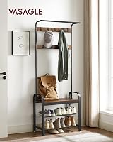 VASAGLE Coat Rack with Shoe Storage Bench 4 in 1 Industrial Rustic Brown view 2