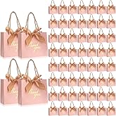 Colarr 60 Pcs Small Thank You Gift Bags Mini Party Favor Candy Bags with Handles and Bow Ribbon for Wedding Birthday Baby Shower Guest Valentines Day Party Supplies(Champagne Gold Ribbon)
