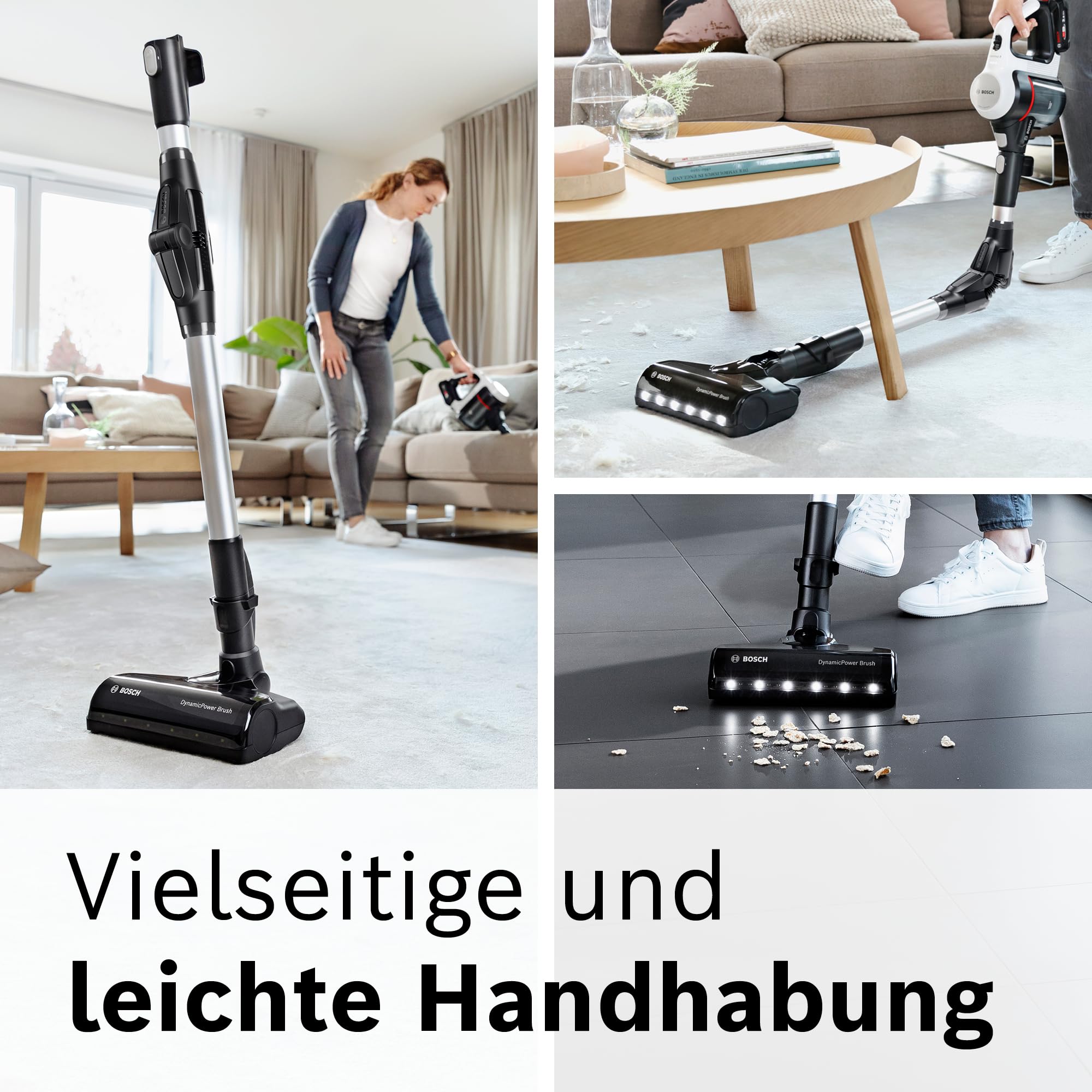 Bosch Akku-Staubsauger Unlimited 7 BSS711W, kabelloser Handstaubsauger, beutellos, Wechselakku, Knickrohr, Hygiene-Filter, 10 Jahre Motorgarantie, XXL-Polsterdüse, LED-Beleuchtung, Turbostufe, weiß 5