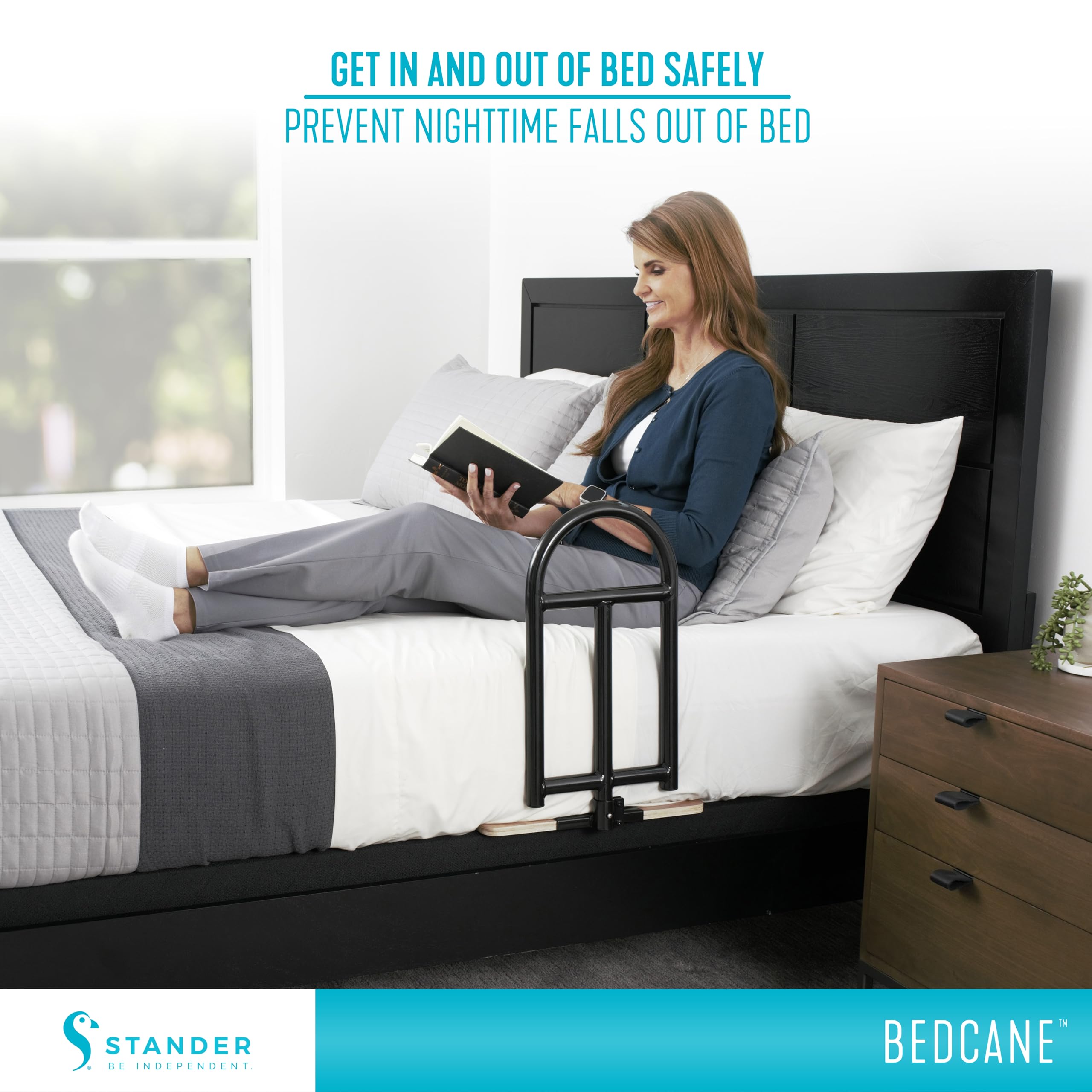 Stander BedCane, Adult Bed Rail and Support Handle, Bedside Safety Elderly Stand Assist with Organizer Pouch, ASTM Safety Approved Bedrail