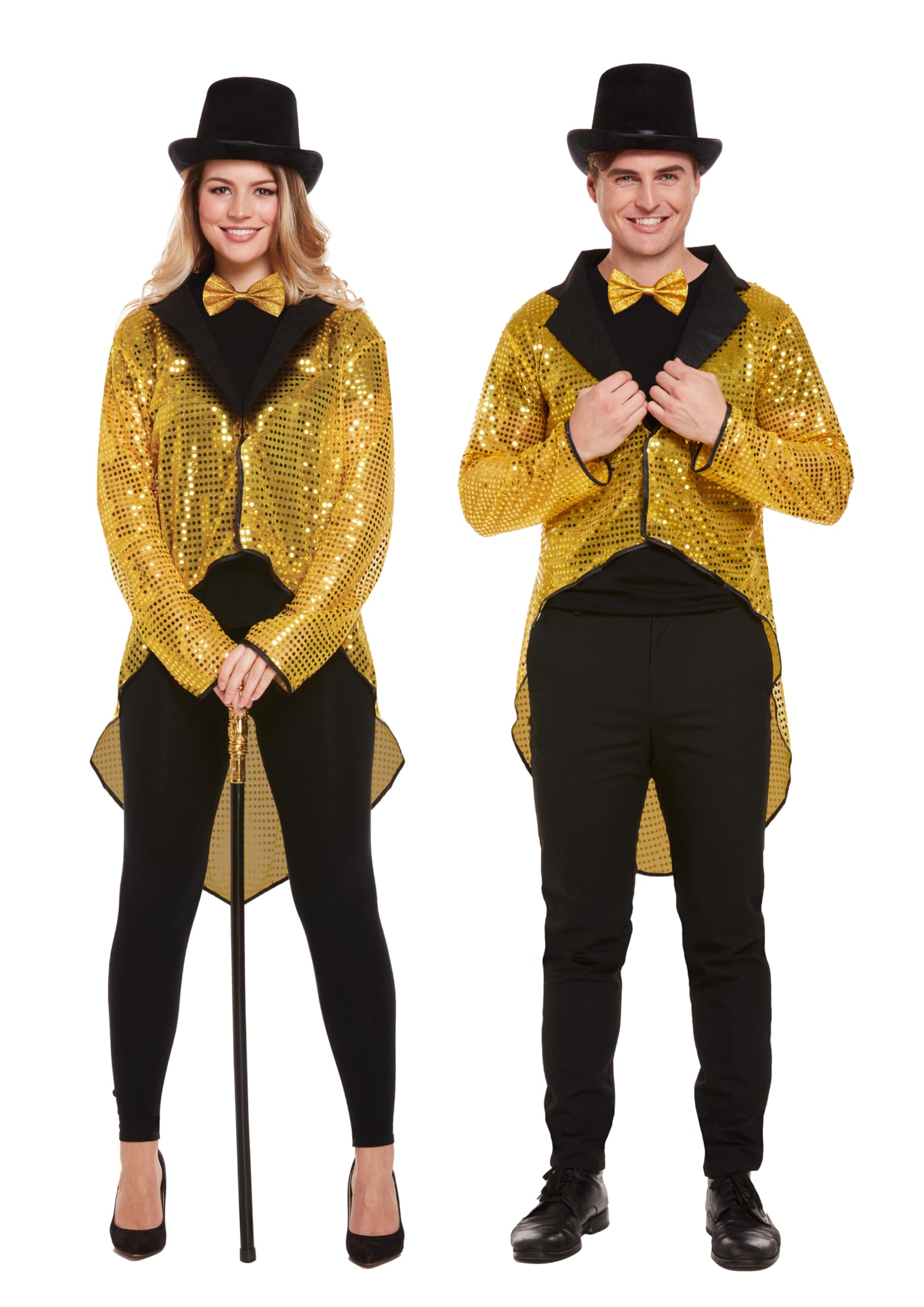 HENBRANDT Gold Sequin Tail Coat Adult Fancy Dress Costume - Unisex One Size Showstopper Theatrical Performance Outfit Perfect for Parties Halloween Carnival Stage Glamour