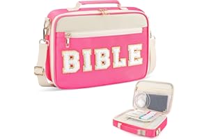 BEFIVECOK Bible Cover Case for Women Grils, Preppy Bible Bag with Adjustable Shoulder Strap, Waterproof Bible Carrying Tote Bags Holder for Bible Study Supplies Accessories & Christian Gifts (Rose Red)