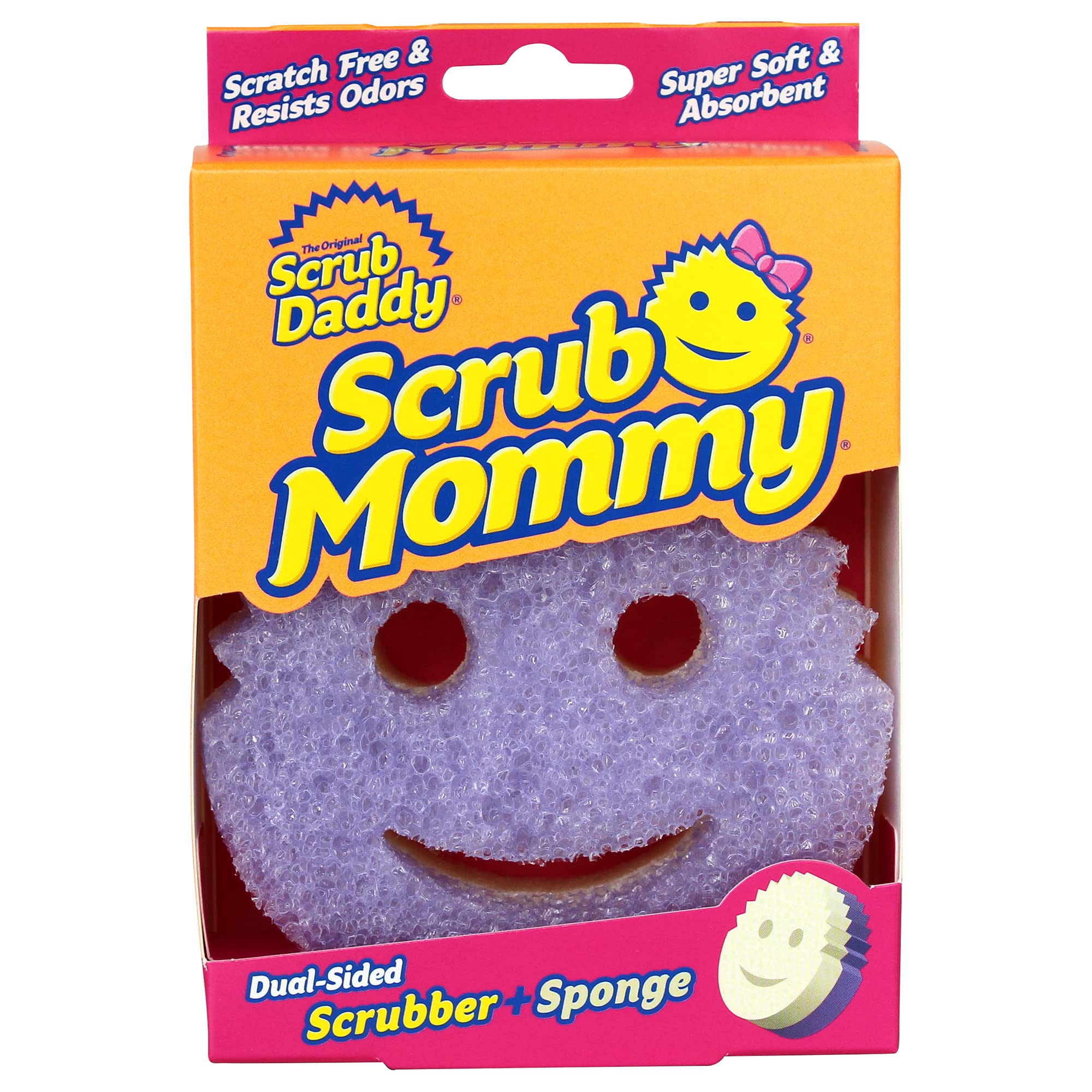 Scrub Daddy Scrub Mommy Washing Up Sponge - Dual Sided Scrubbing Non Scratch Scourers, Smiley Face Sponges for Cleaning Kitchen & Bathroom, Dish Scrubber, FlexTexture Home Products,Violet Single Pack