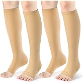 cerpite Open Toe Compression Socks Women & Men-2 Pairs 15-20 mmHg Knee High Stockings for Circulation Support