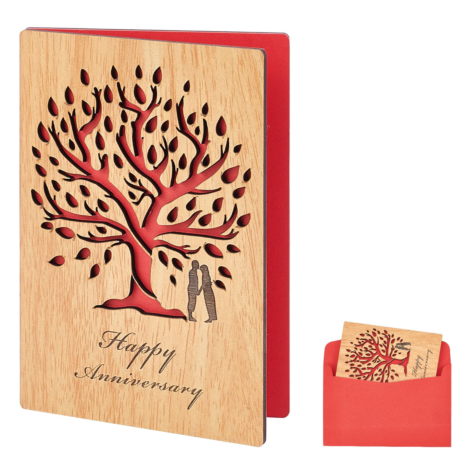 CRASPIRE Tree of Life Greeting Card Happy Anniversary Wooden Anniversary Card Birthday Card with Envelope,Wood Love Card Handmade for Her Him Anniversary,Birthday, Wedding, Valentine’s Day