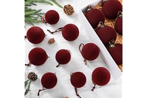 Foilswirl 18 Pcs Velvet Christmas Balls Bulk 3.15, 2.76, 2.36 Inch, Flocked Xmas Tree Ball Ornaments Plastic Velvet Christmas Ornaments Xmas Tree Hanging Decoration(Wine Red)