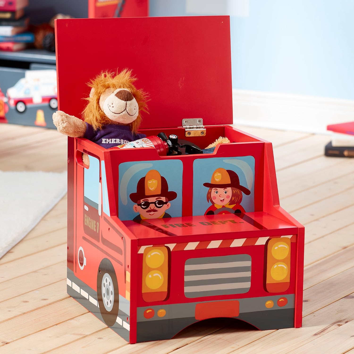 Fantasy Fields - Sturdy Wooden Structure Little Fire Fighters Themed Kids Step Stool with Storage, Nursery Step Stools, Lead and Non-Toxic Free Water-Based Paint, Red (TD-12510A): Toys & Games