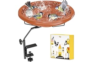 iBorn Bird Bath for Outside,Deck Mounted Bird Bath 12in，Bird Baths for Outdoors with Adjustable Clamp 3.2in，BPA-Free Bowl，360°Swivel & Adjustable Height Bracket，Detachable Bird Bath, Pack of 1