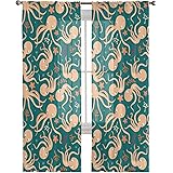 Semi Sheer Curtains with Rod Pocket Cartoon Octopus Curtain Panels for Living Dining Room, 2 Panels (Each 52 x 96 Inch)