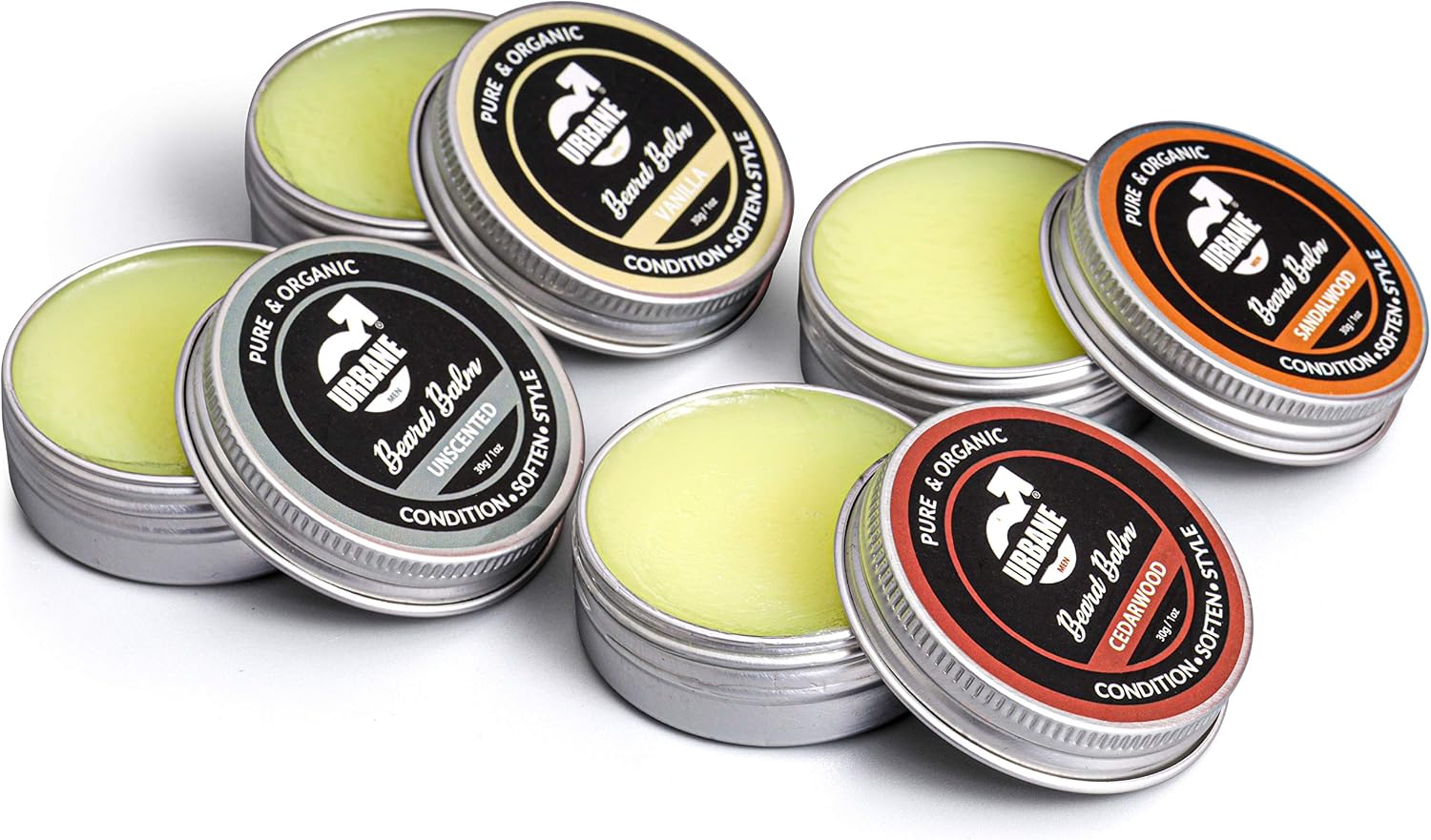 Urbane Men Beard Balm Pack of 4, Premium Beard Kit with Sandalwood, Vanilla, Cedarwood, Unscented Essential Oils - Image 5