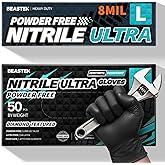 Beastek Nitrile Disposable Gloves, 8Mil Latex & Powder Free Chemical Resistant Heavy Duty Food Safe Diamond Glove Black 50Pcs