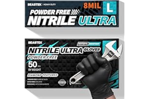 Beastek Nitrile Disposable Gloves, 8Mil Latex & Powder Free Chemical Resistant Heavy Duty Food Safe Diamond Glove Black 50Pcs