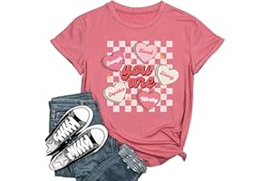FOISMBER Women's Valentine's Day Shirts Retro Candy Heart Teacher Valentine's Day You are Enough T-Shirt Casual Lover Gift Blouse Tops
