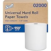 Scott Professional Essential Universal High-Capacity Hard Roll Paper Towels, Bulk (02000), Hardwound 1.75" Core, White, Compact for Easy Storage (6 Rolls at 950' Each, 5,700'/Case)