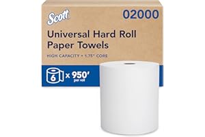 Scott Professional Essential Universal High-Capacity Hard Roll Paper Towels, Bulk (02000), Hardwound 1.75" Core, White, Compact for Easy Storage (6 Rolls at 950' Each, 5,700'/Case)