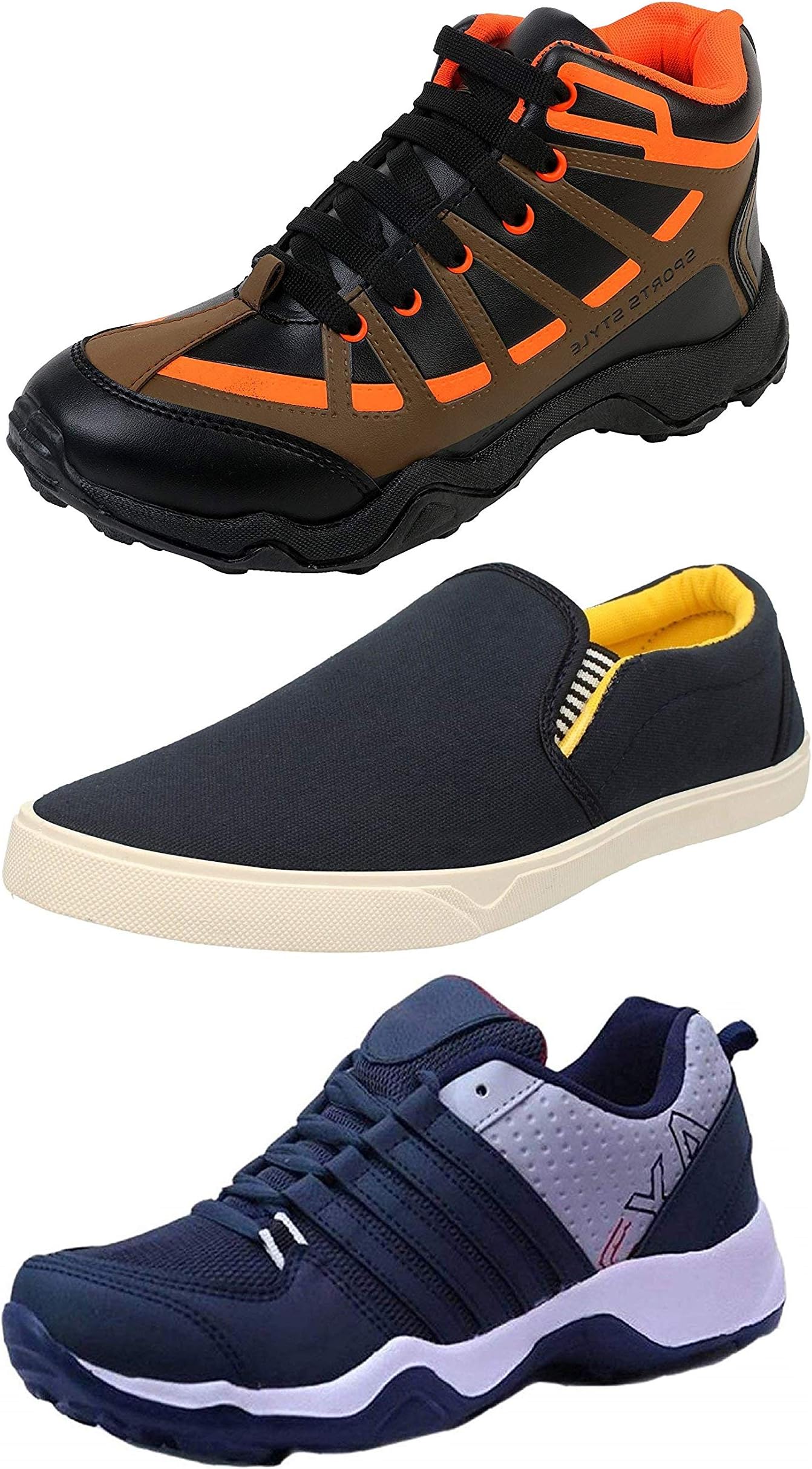 Chevit Men's Combo Pack of 3 Casual & Sports Shoes (Loafers & Running Shoes)