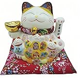 Tedkary Lucky Cat Waving Arm Fortune Cat Statue,Maneki Neko Beckoning,Traditional Feng Shui Wealth Bringing Decoration for Shops,Homes,Offices,Businesses