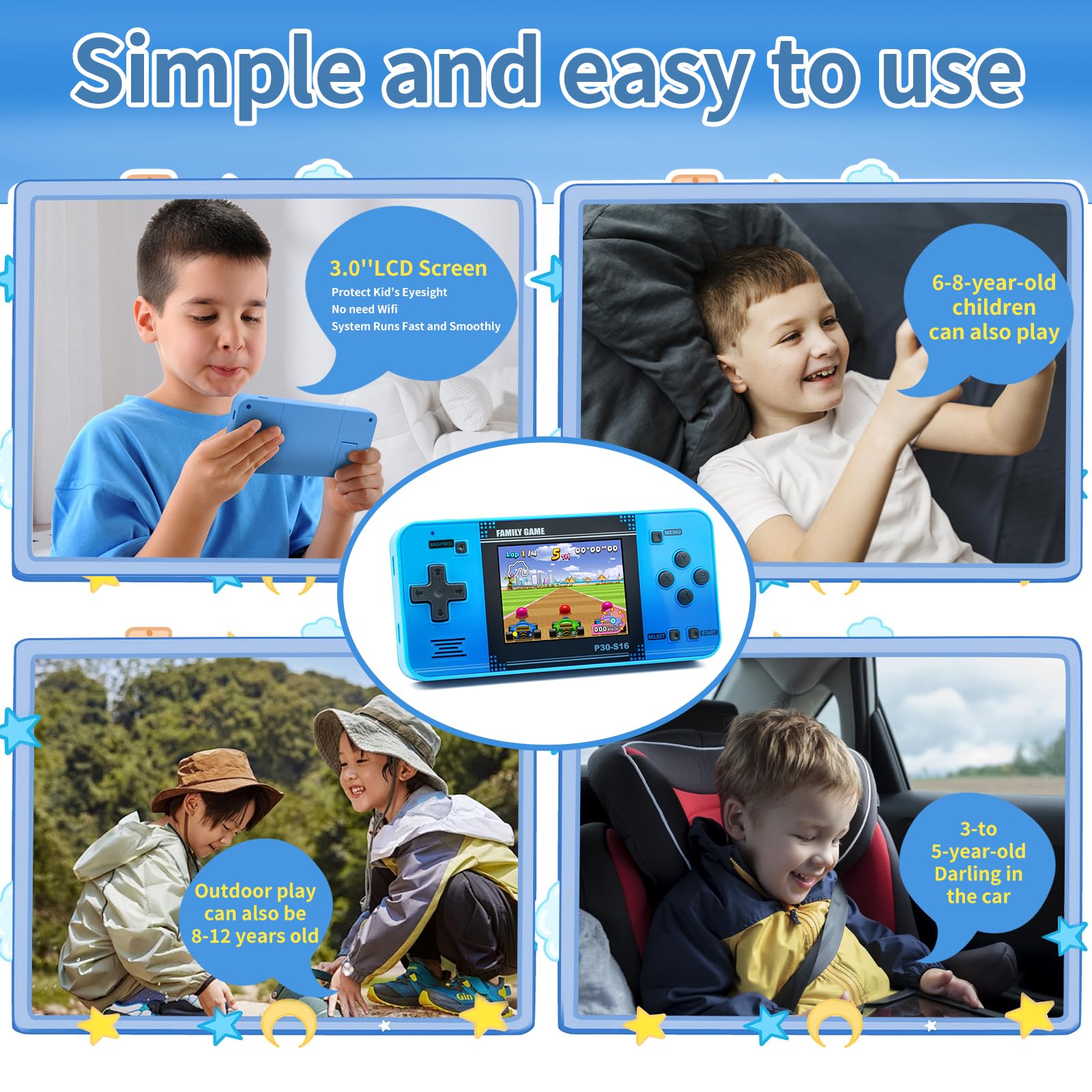 Handheld Game for Kids -Preloaded 220 Retro Video Games, Portable Gaming Player with Rechargeable Battery 3.0