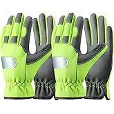 COOLJOB 2 Pairs Hi-vis Reflective Safety Work Garden Gloves for Men Women, Faux Leather Utility Mechanic Gloves with Grip