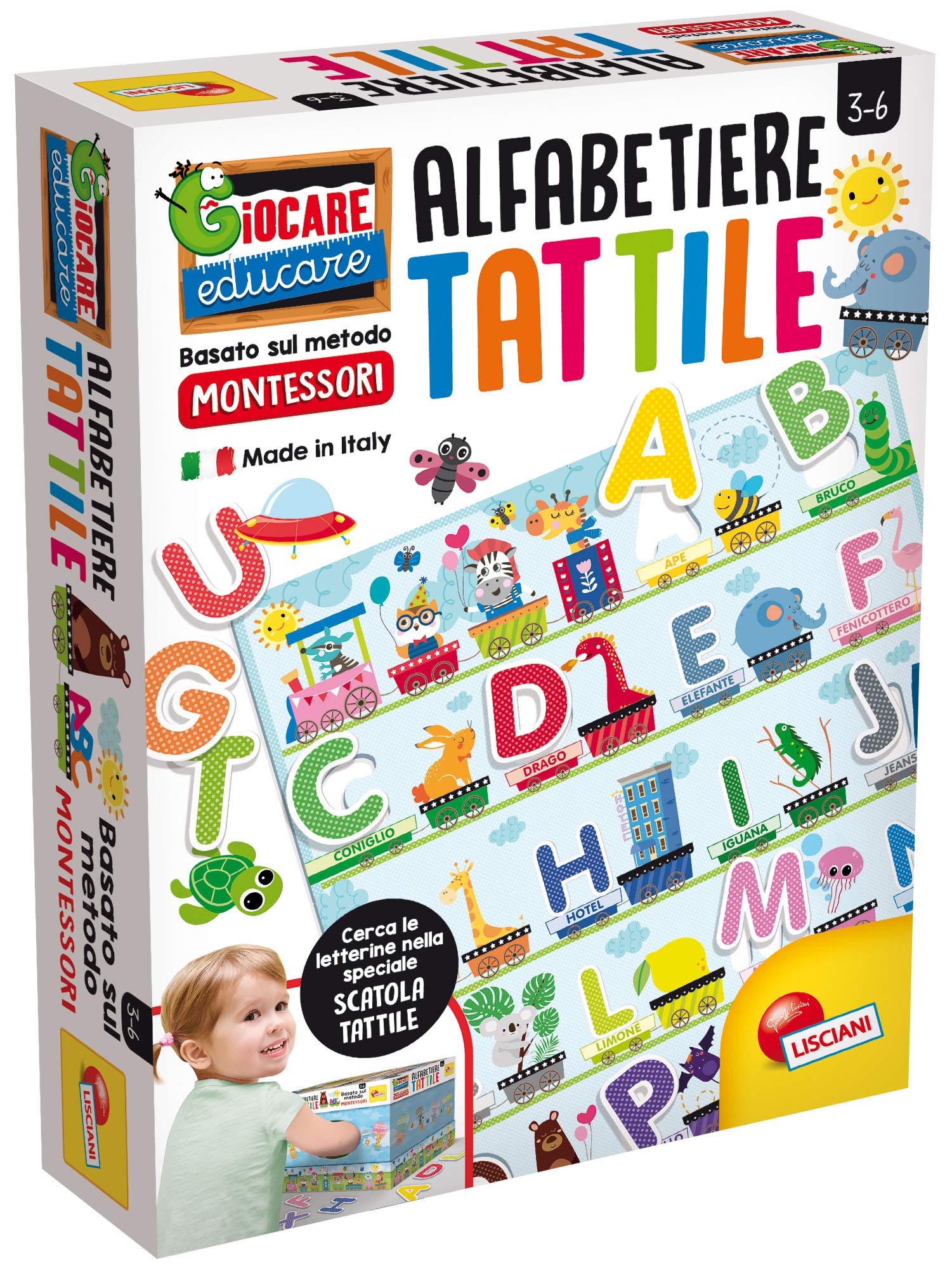 Liscianigiochi Montessori 72446 Tactile Alphabet, 3-6 Years, Contains Alphabeter, Shaped Letters, Touch Box and Instructions