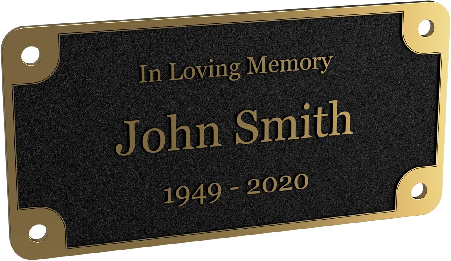 Plaques & Wall Art - Personalized Solid Brass and Black Engraved Nameplate | Plaque with Screw Holes | Ideal for fixing to Memorial Benches | House Signs | Coffin or Casket Adornment (Medium)
