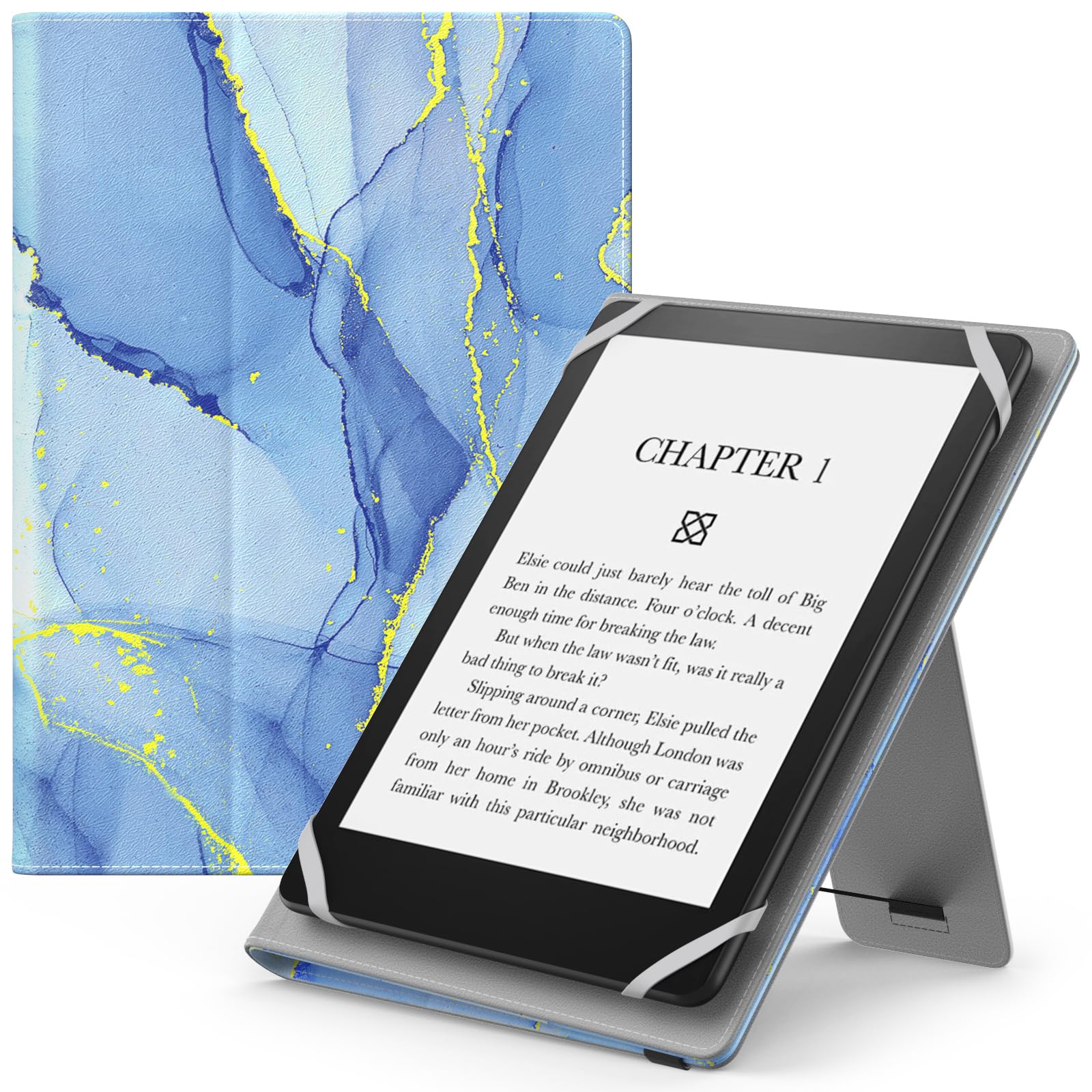 MoKo Universal Case for 6",7" Kindle eReaders Fire Tablet Kindle/Kobo/Voyaga/Lenovo/Sony/Kindle E-Book, Folio Shell Cover Case, Lightweight PU Leather Case with Hand Strap/Kickstand, Light Blue — image 1