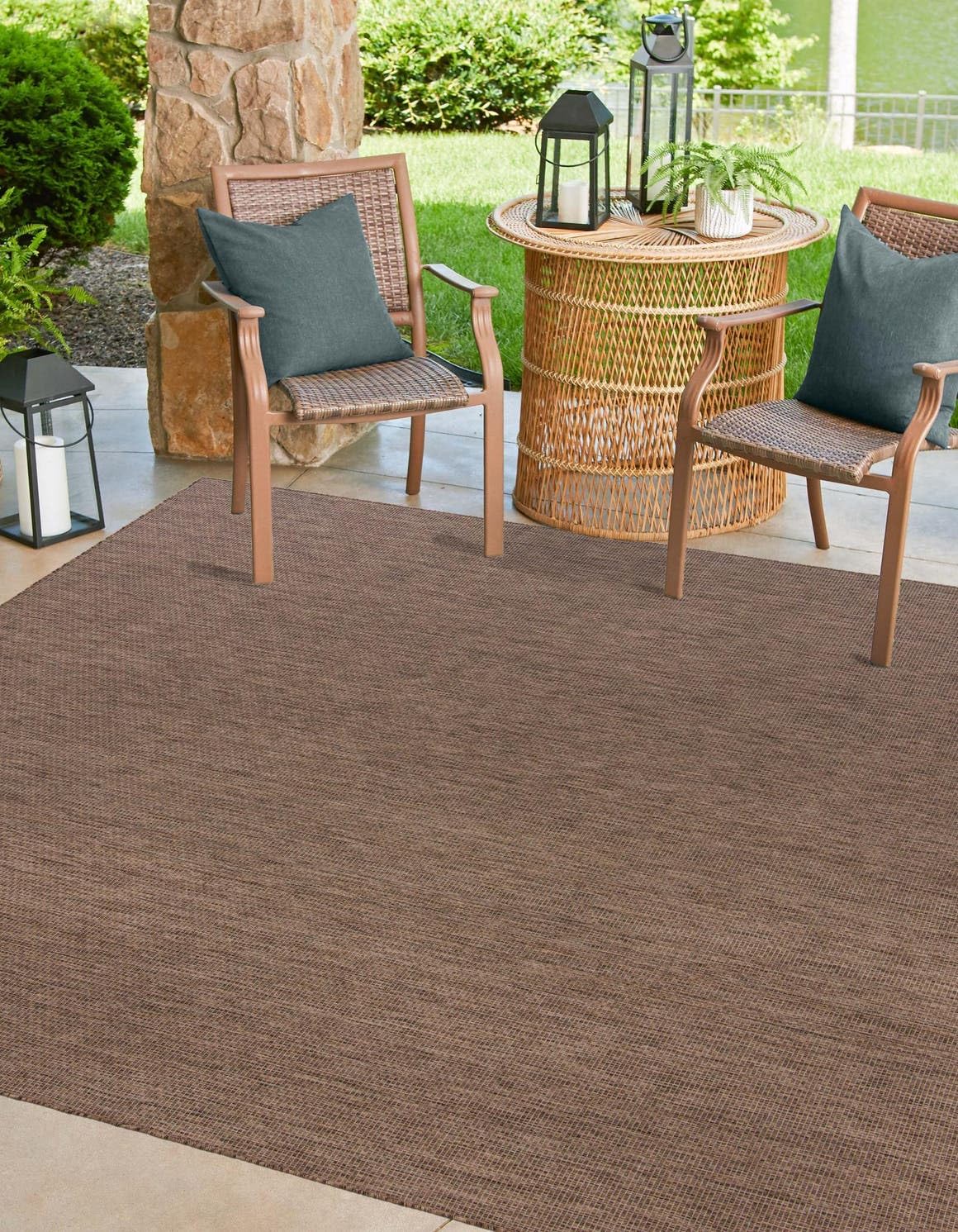 Unique Loom Outdoor Solid Collection Area Rug (10' Square Light Brown/Ivory) Image