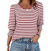 LilyCoco Striped Shirt Women 3/4 Sleeve Boat Neck Casual Tunics Loose Fit T Shirt