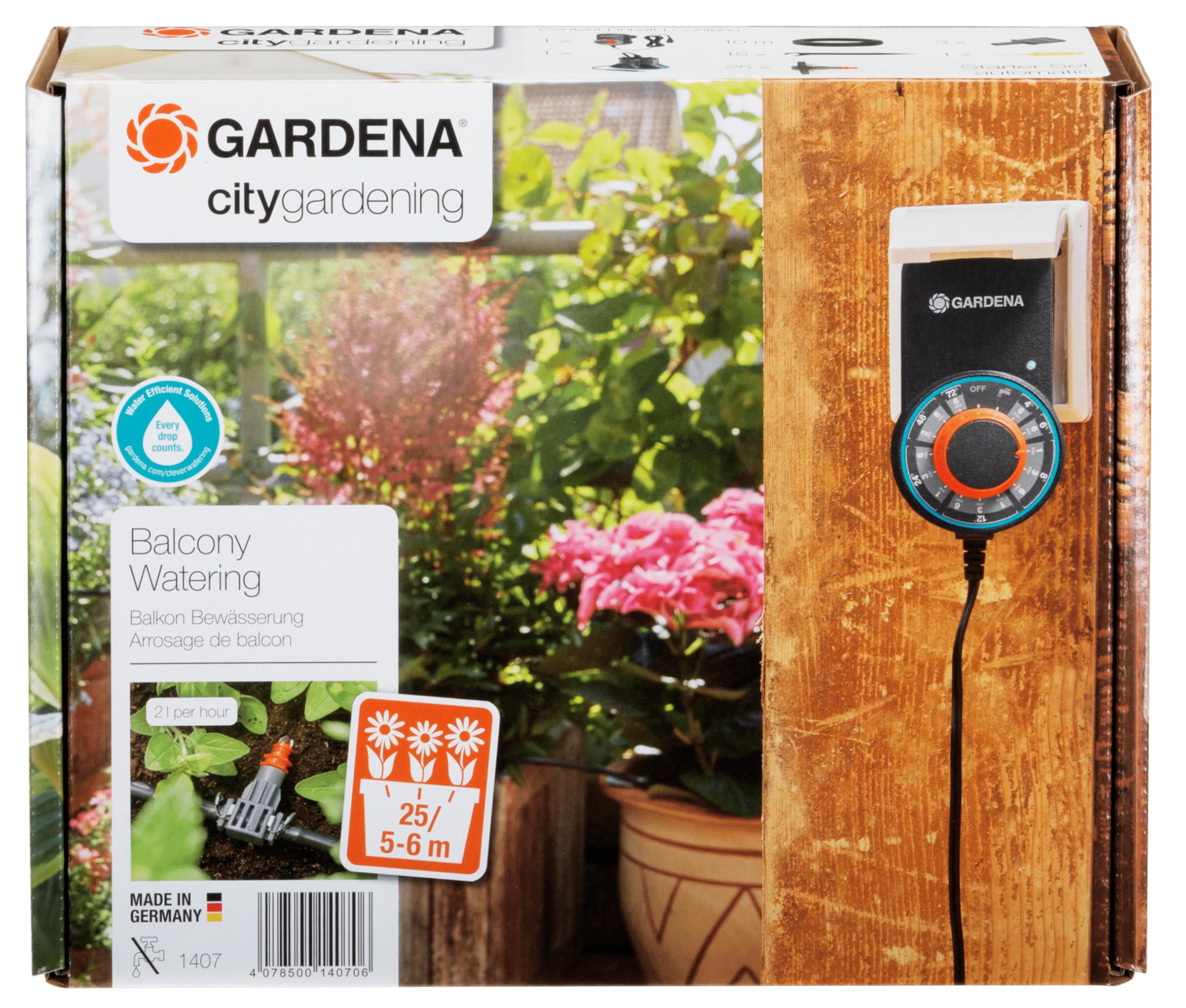 Gardena city gardening Balcony Watering system: Fully Automatic Flower Box Watering for up to 6 m balcony boxes, 13 programmes (1407-20)