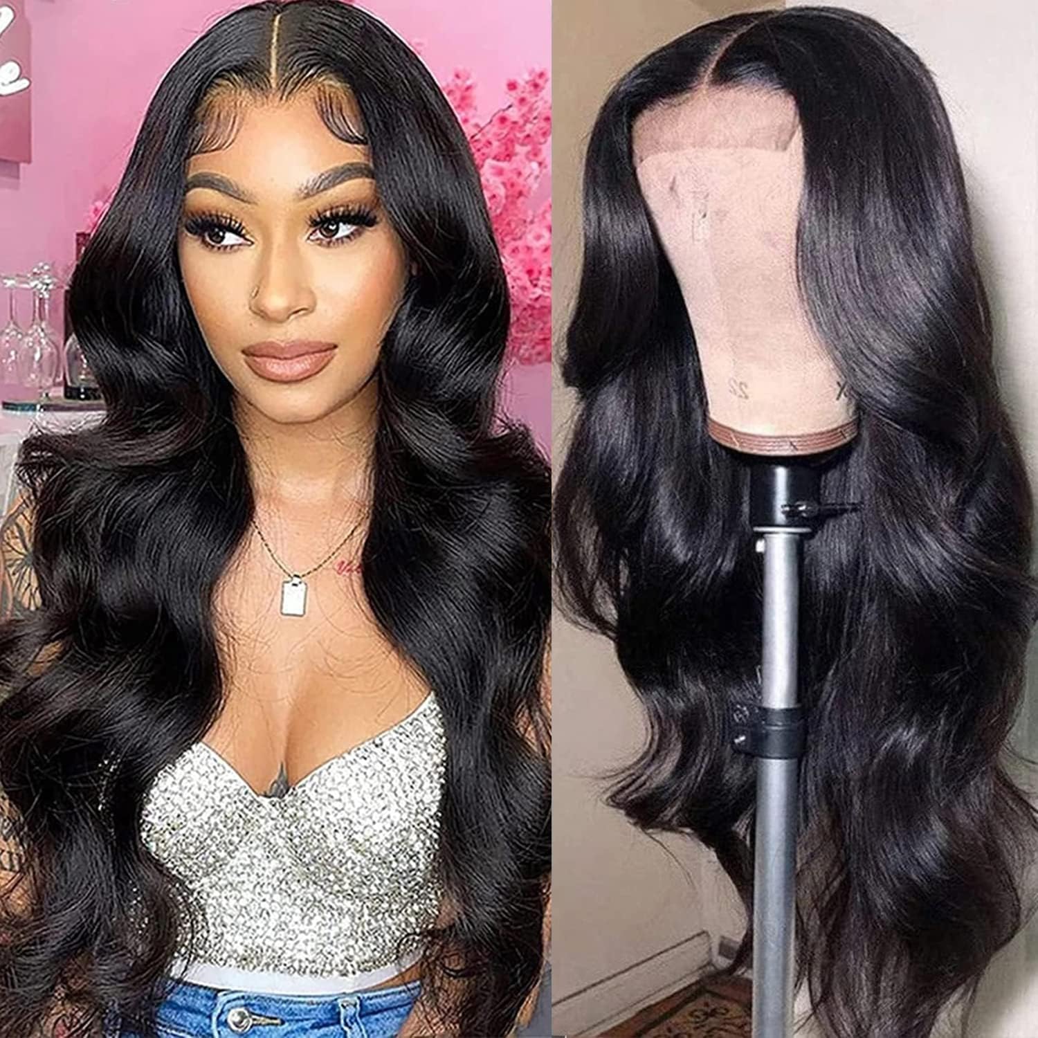 100% Human hair lace wig, 5x1 lace front closure, Glueless easy-to-wear wig, natural colour, beautiful baby hair,Brazilian human hair, bodywave and straight,180% density, 24inches (Bodywave 24inches)