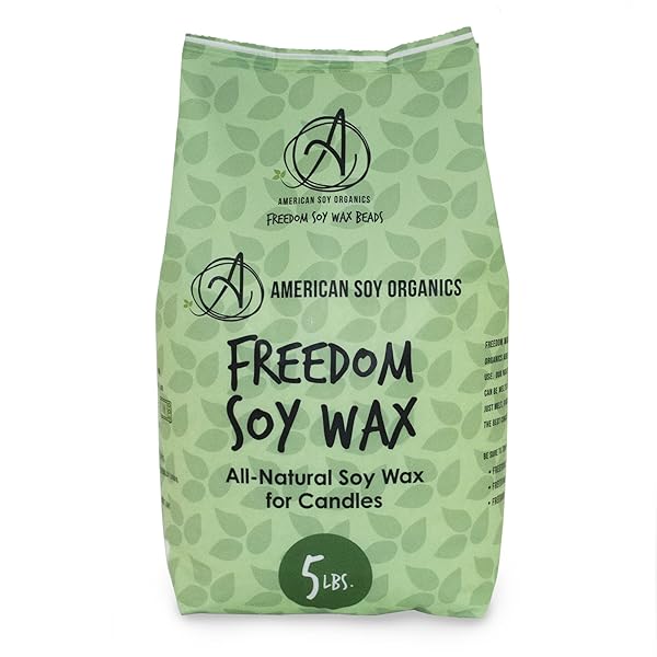AMERICAN SOY ORGANICS FREEDOM SOY WAX BEADS FOR CANDLE MAKING – NATURAL CANDLE MAKING SUPPLIES – PARAFFIN-FREE, BEESWAX-FREE CANDLE WAX FOR CONTAINER CANDLES, TEALIGHTS AND WAX MELTS, 5 LBS