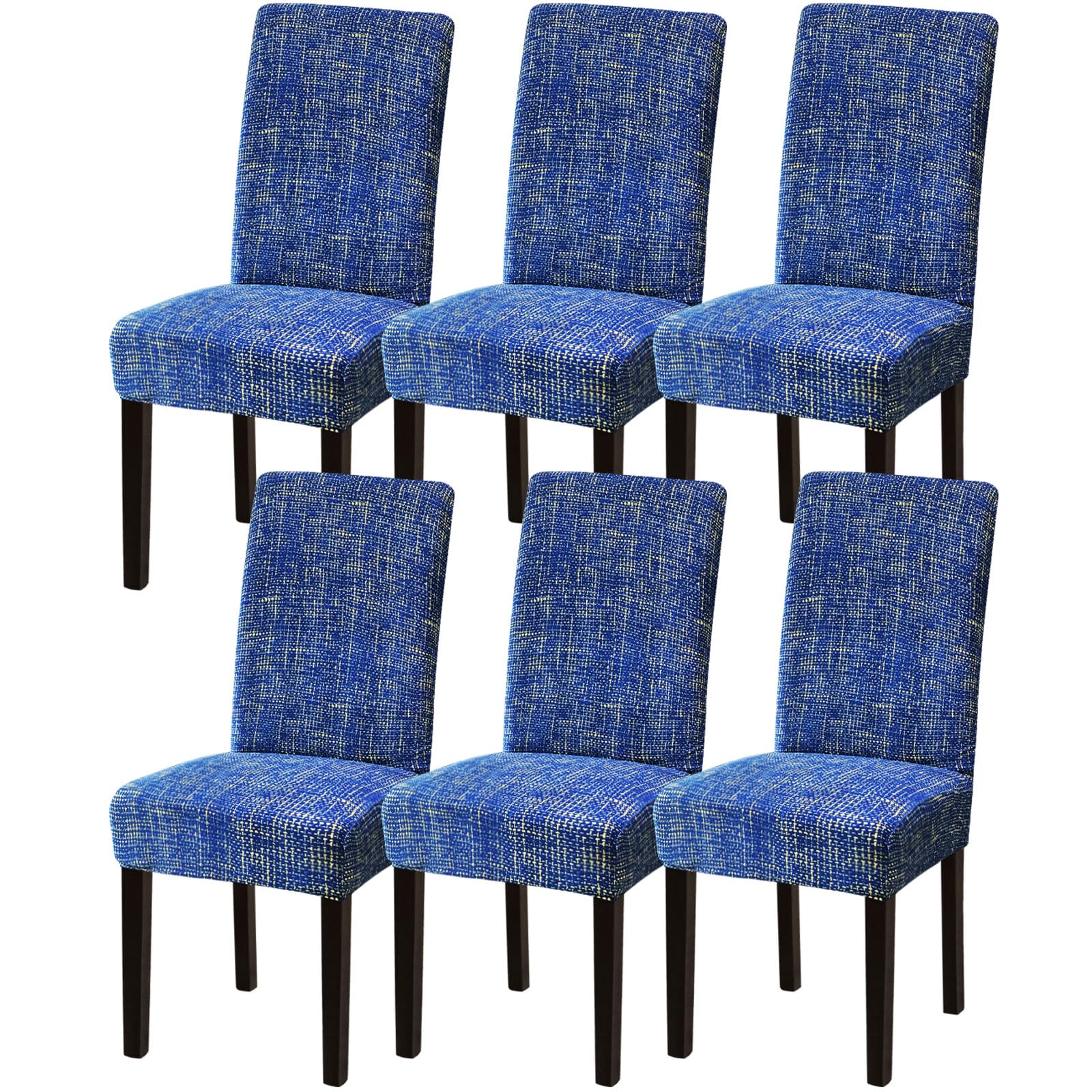 Sufdari Chair Covers 6,Stretch Dining Chair Covers, Spandex seat Covers for Dining Chairs,Elastic Washable Chair Protectors for Dining Room,Hotel,Restaurant,Banquet (6,Linen Blue)