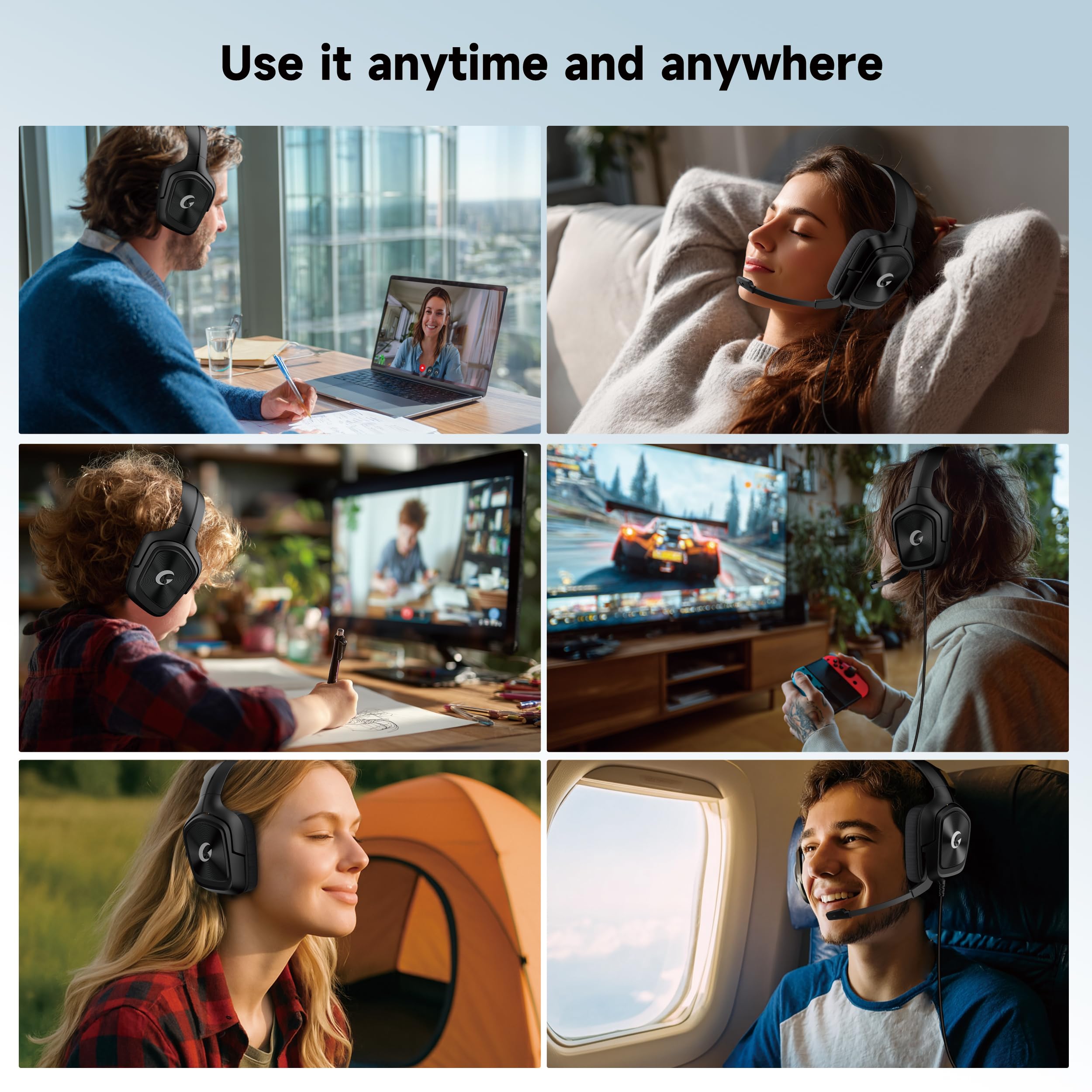 Gaming Headset for PS5、Xbox Series X、Xbox Series S/One、PS5Pro、PS4、PC 207g Headset with Clear Mic for Work 𝟐𝟎𝟐𝟓 𝐔𝐩𝐠𝐫𝐚𝐝𝐞 Wired Gaming Headphones with Mic、3.5mm Splitter、79in Cable.Gamer Gifts