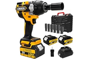 L1NXIXI 1/2 Cordless Impact Wrench, 1/2 Inch Impact Drive with Brushless Motor, 1000N.m(740Ft-Lbs), 3300PRM, Electric Impact Wrenches with Battery and Charger, 6 Sockets
