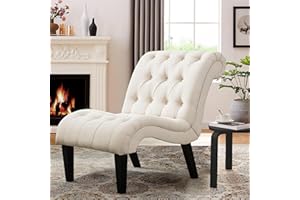 Yongqiang Accent Chair for Bedroom Living Room Chairs Tufted Upholstered Lounge Chair with Wood Legs Linen Fabric