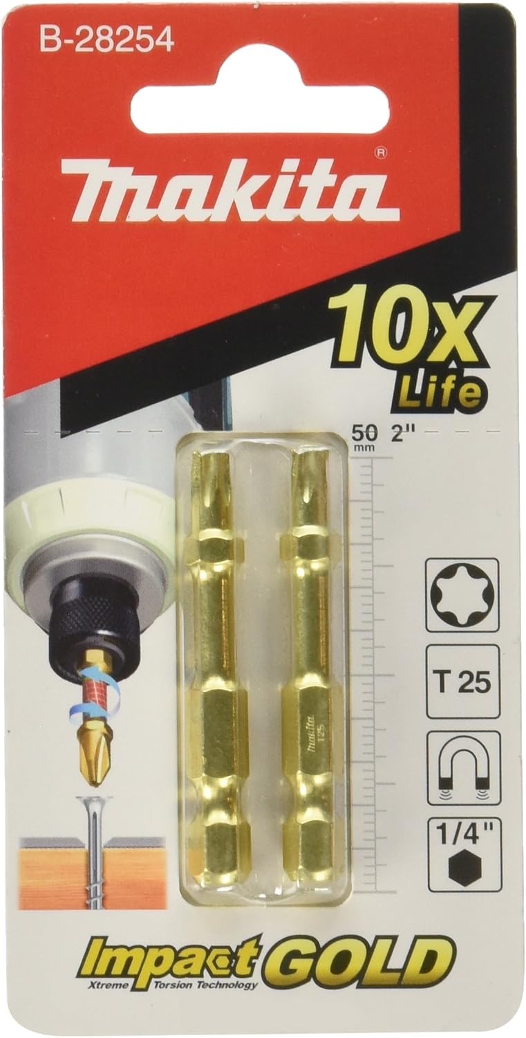 Makita B-28254 Impact Gold Torsion Bits, 50mm, Multi-colour, T25