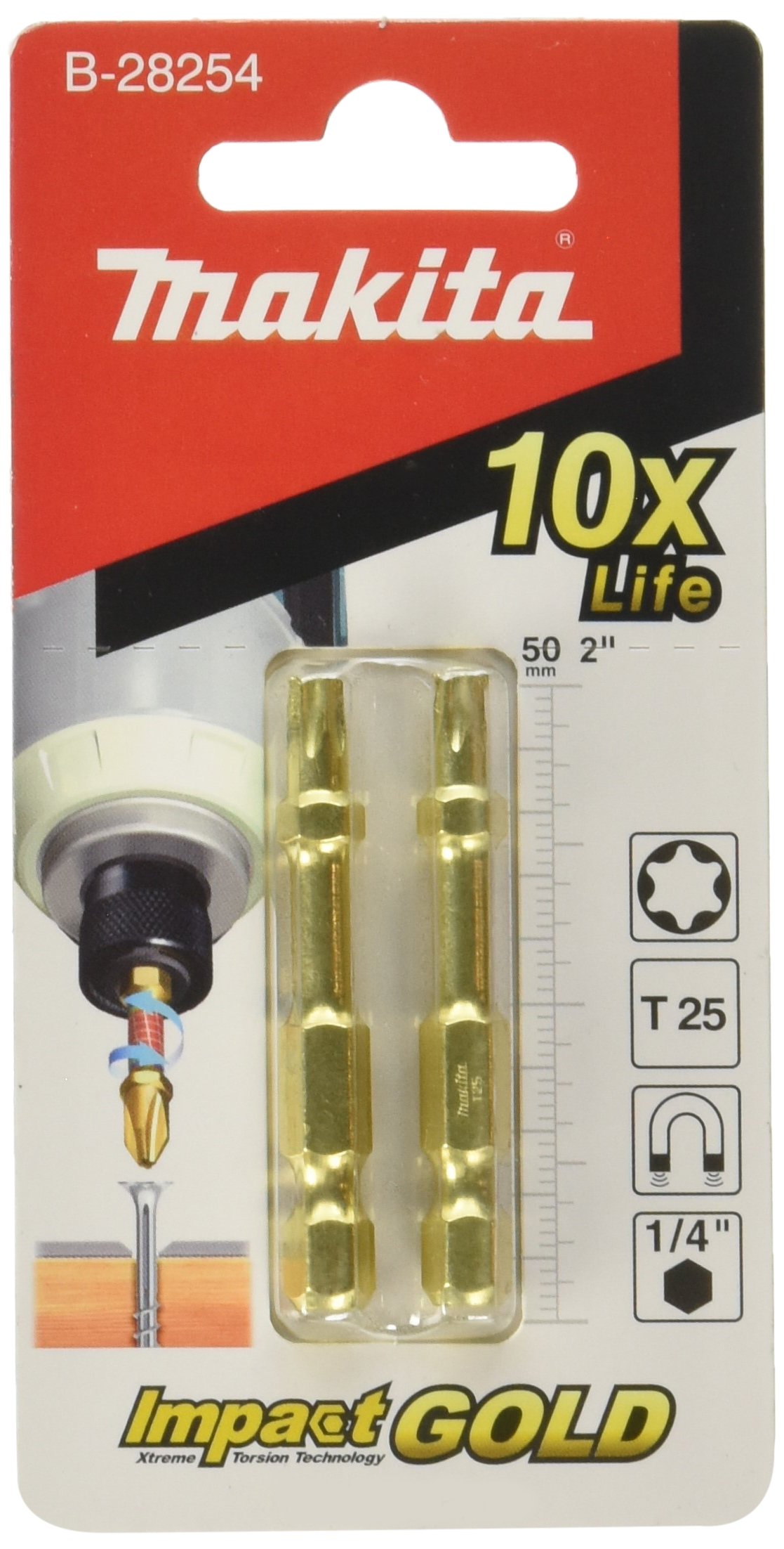 Makita B-28254 Impact Gold Torsion Bits, 50mm