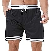 HEALONG Mens Retro Basketball Shorts: 5-7 Inch Heavyweight Double Layer Mesh Deep Pockets 90s Vintage Athletic Gym Workout