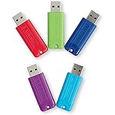 Verbatim 16GB Pinstripe USB 3.2 Gen 1 Flash Drive Retractable Thumb Drive- 5 Pack - Multicolor (Green, Blue, Red, Purple, Cyan)