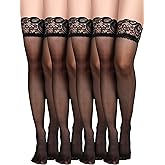Geyoga 4 Pairs Thigh High Stockings Lace Tights Silky Sheer Lingerie Stocking for Women