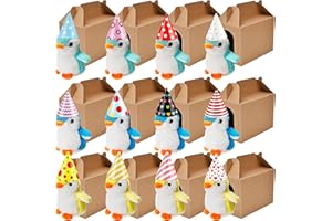 Flahard 57 Pcs Penguin Party Favors Include 12 Mini Penguin Stuffed Animal Bulk 12 Boxes 20 Cards 12 Multicolor Hat and 30m R