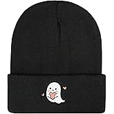 Funny Winter Knit Beanie Hats with Embroided Text and Pattern Design, Perfect Halloween for Men Women Teens