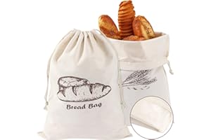 Augshy Bread Bags - 2 Pack Reusable Linen Bags With Inside Lining to Keep Bread Fresh, 17.7 * 11.8in
