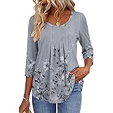 Zeagoo Dressy Blouses for Women 3/4 Sleeve Crew Neck Summer Outfits Floral Boho Shirts Basic Work Tees