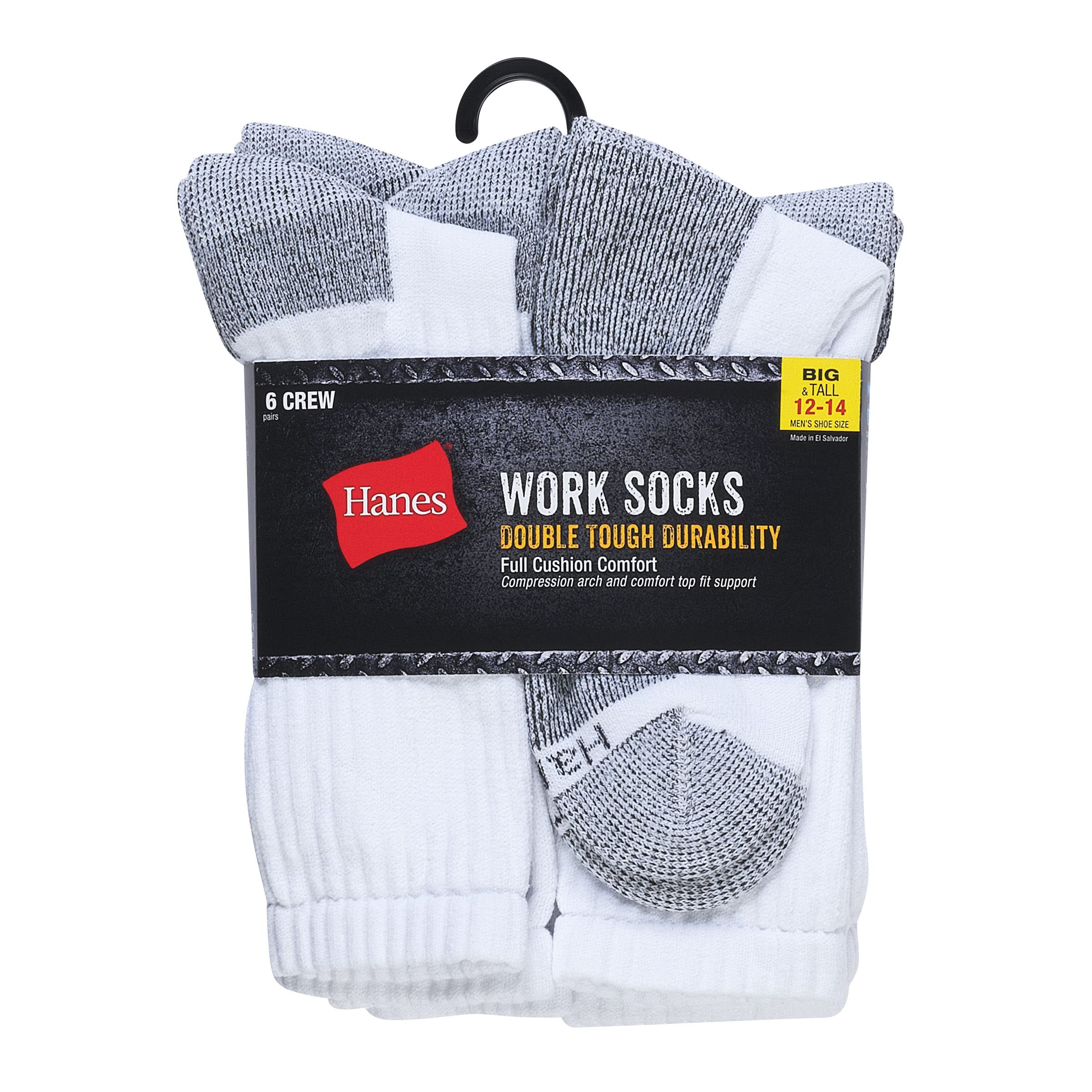 Hanes Men's Work Socks, Cushioned Crew Socks, Moisture-Wicking Socks & Odor Control, Black & White, 6 & 12 Pack Available