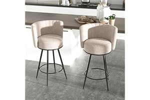 HONIFUR Bar Stools Set of 2, Counter Height Barstools with Back & Footrest Metal Legs, Counter Stools for Kitchen Island, Counter, Cafes, Dining Room (Swivel, Beige)