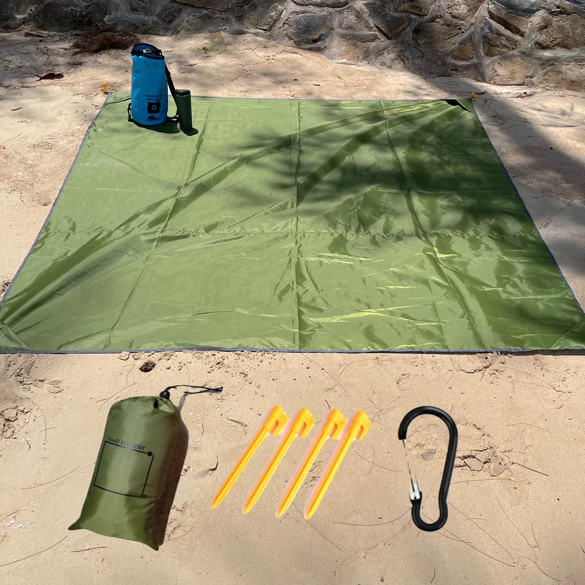 GooD ELEMENTBeach mat sand free waterproof200x140Compact picnic blanketUV protected sun shadeBeach matsSunbathing matLarge picnic blanket waterproofBeach sheetGreen picnic blanket 2023-1